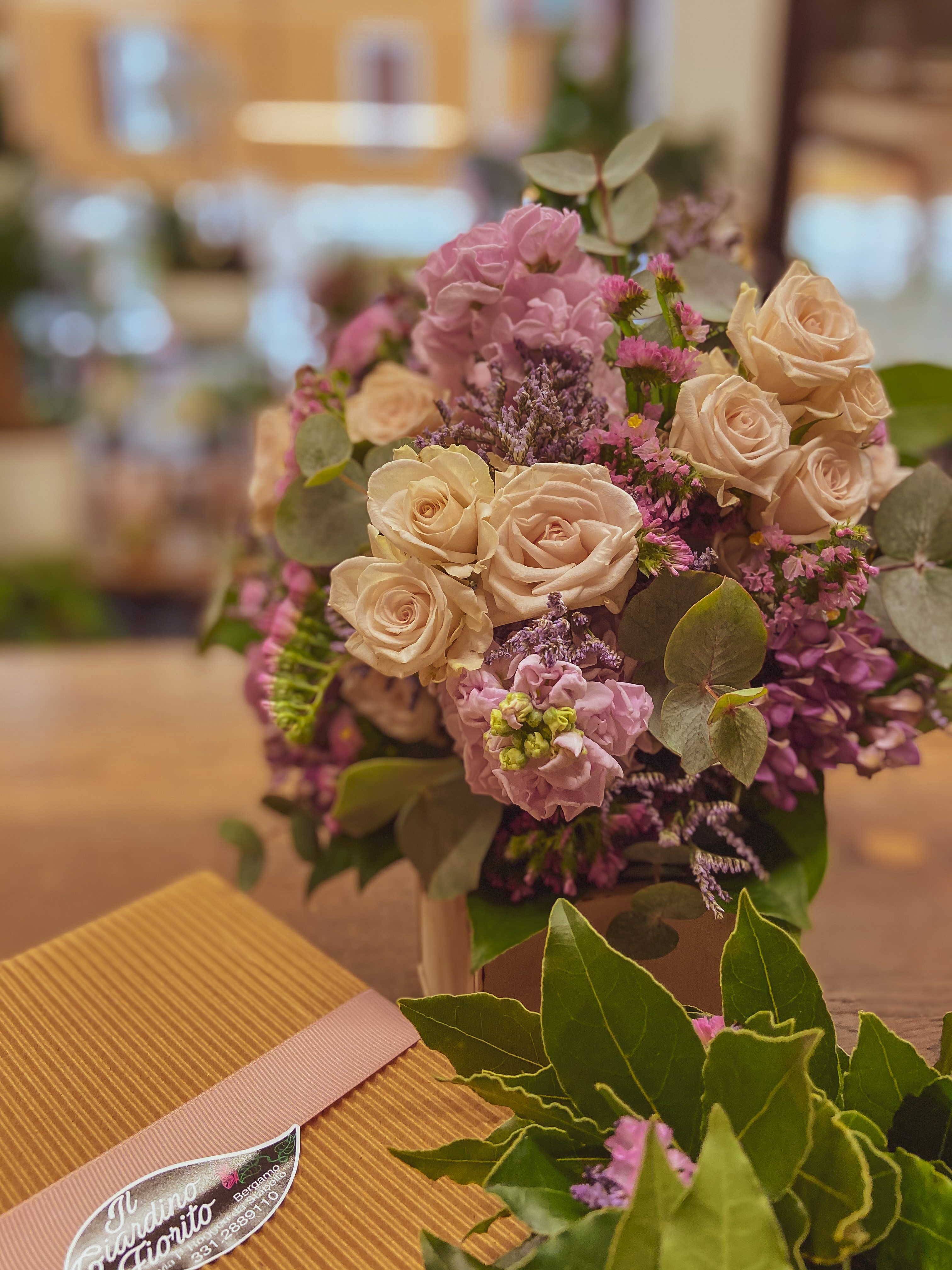 Corona di Alloro per Laurea con Roselline Violette, Lavanda e